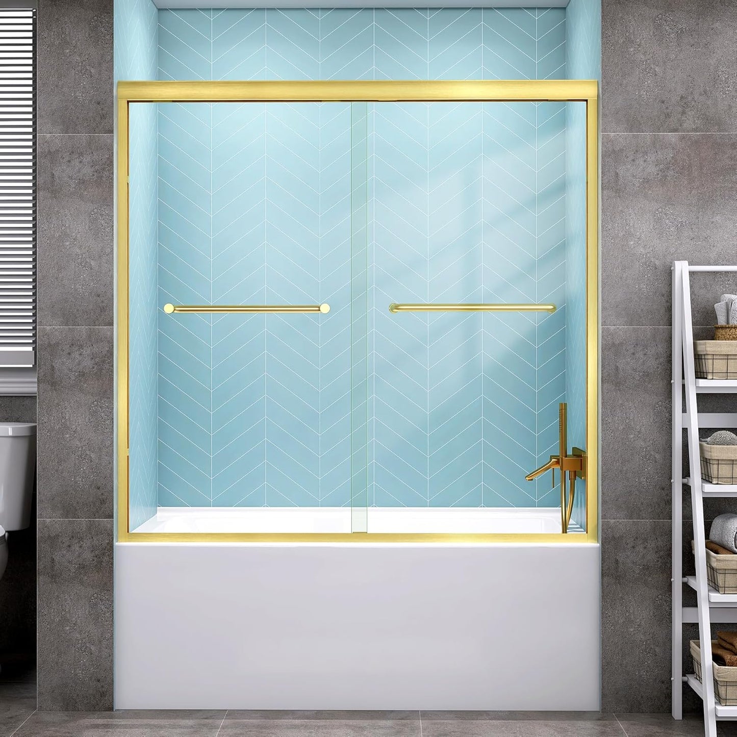 GETPRO Shower Door Double Sliding 57-60 in. W x 58 in. H