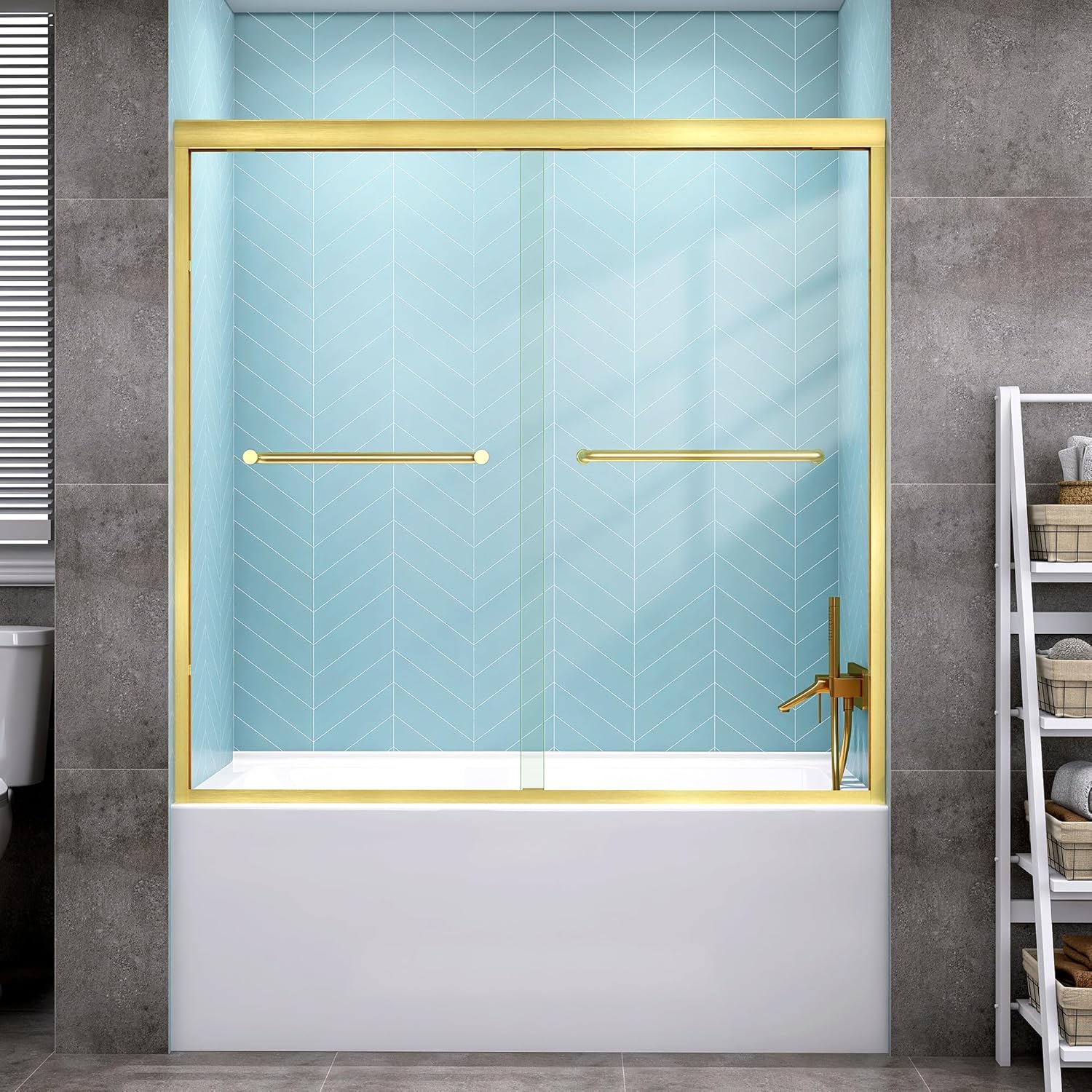 GETPRO Shower Door Double Sliding 57-60 in. W x 58 in. H