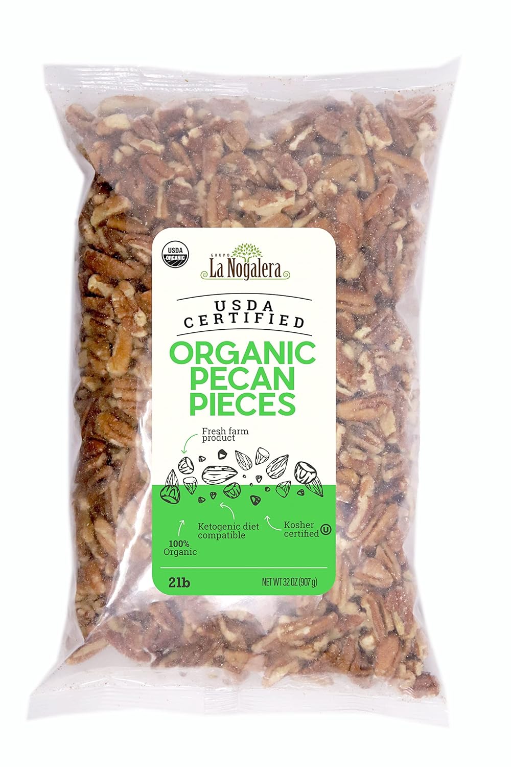 Organic Pecan Pieces - USDA Certified, Non-GMO, Keto Friendly