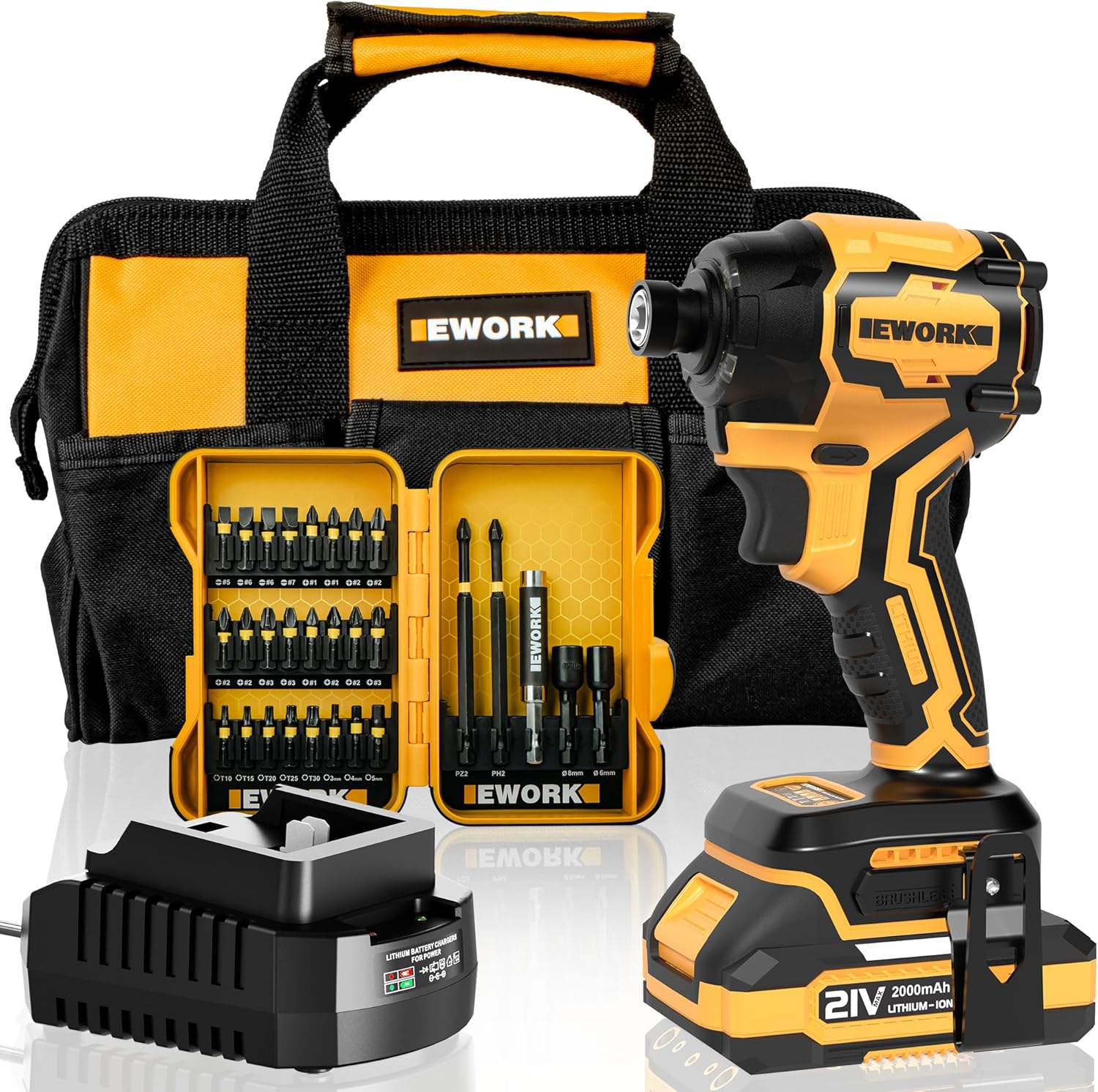 EWORK Impact Driver Set: 21V Brushless Cordless Power Tool