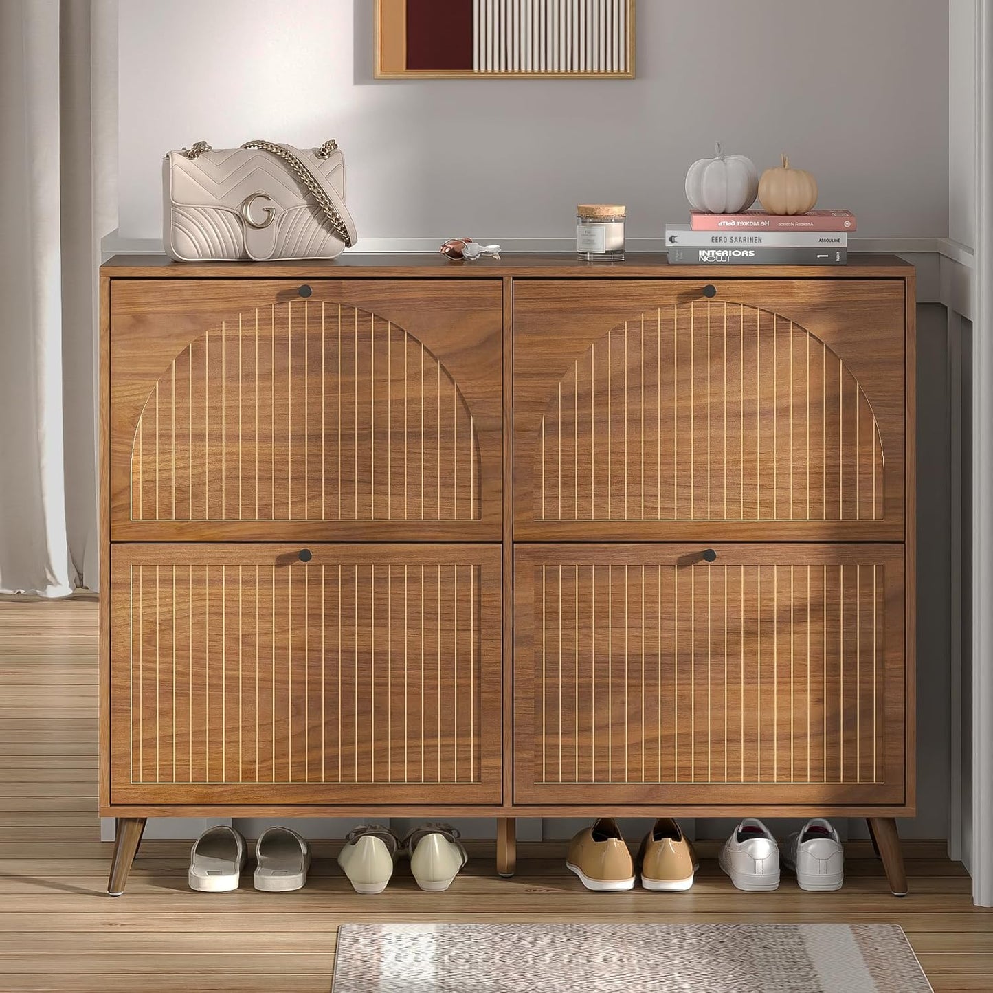 Shoe Storage Cabinet with 4 Flip Drawers for Entryway Organization