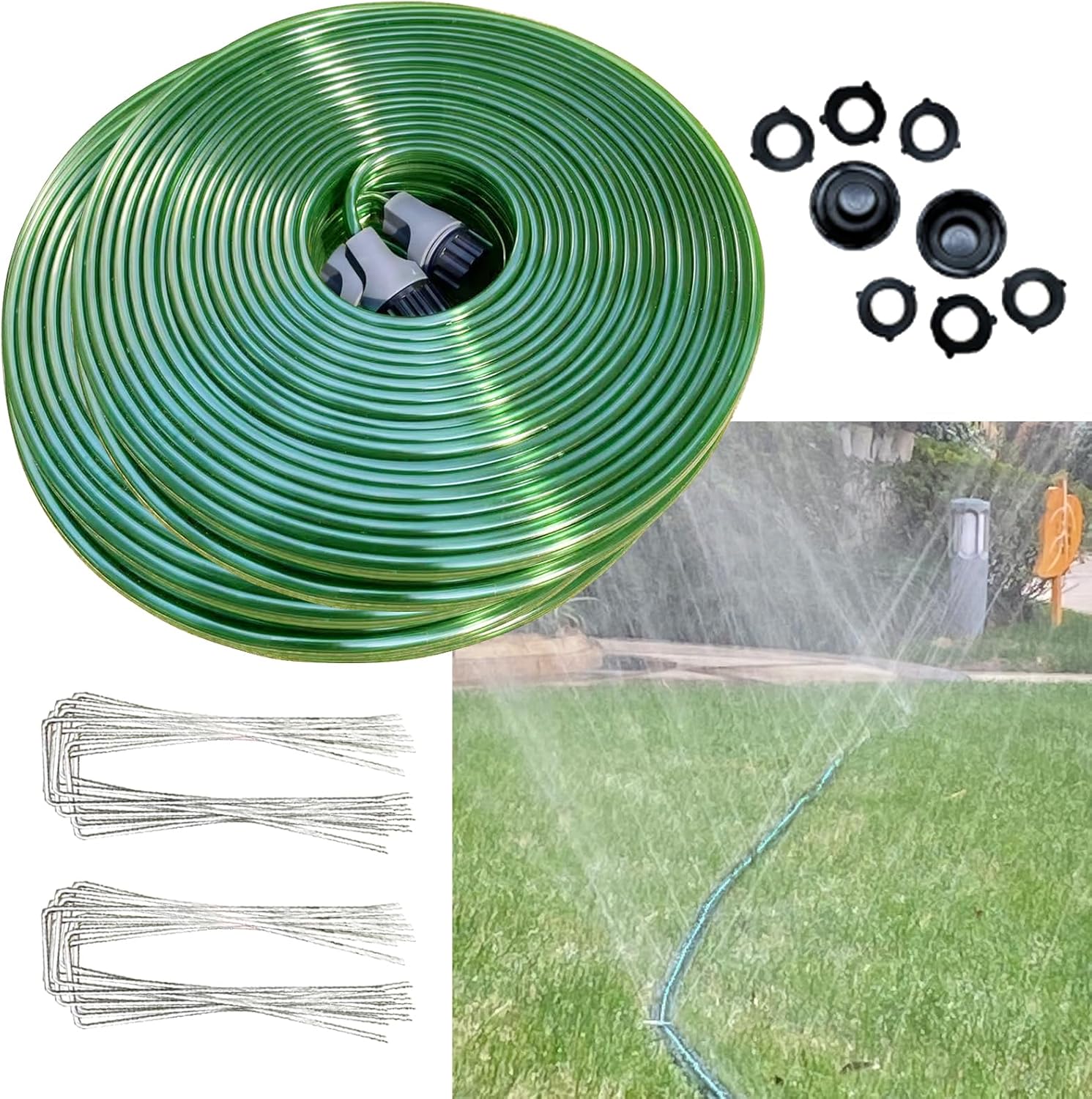 150 FT Flat Sprinkler Hose for Lawn Watering and Garden Use