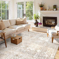 Collive Large Area Rug 9x12 - Neutral Boho Washable Low Pile