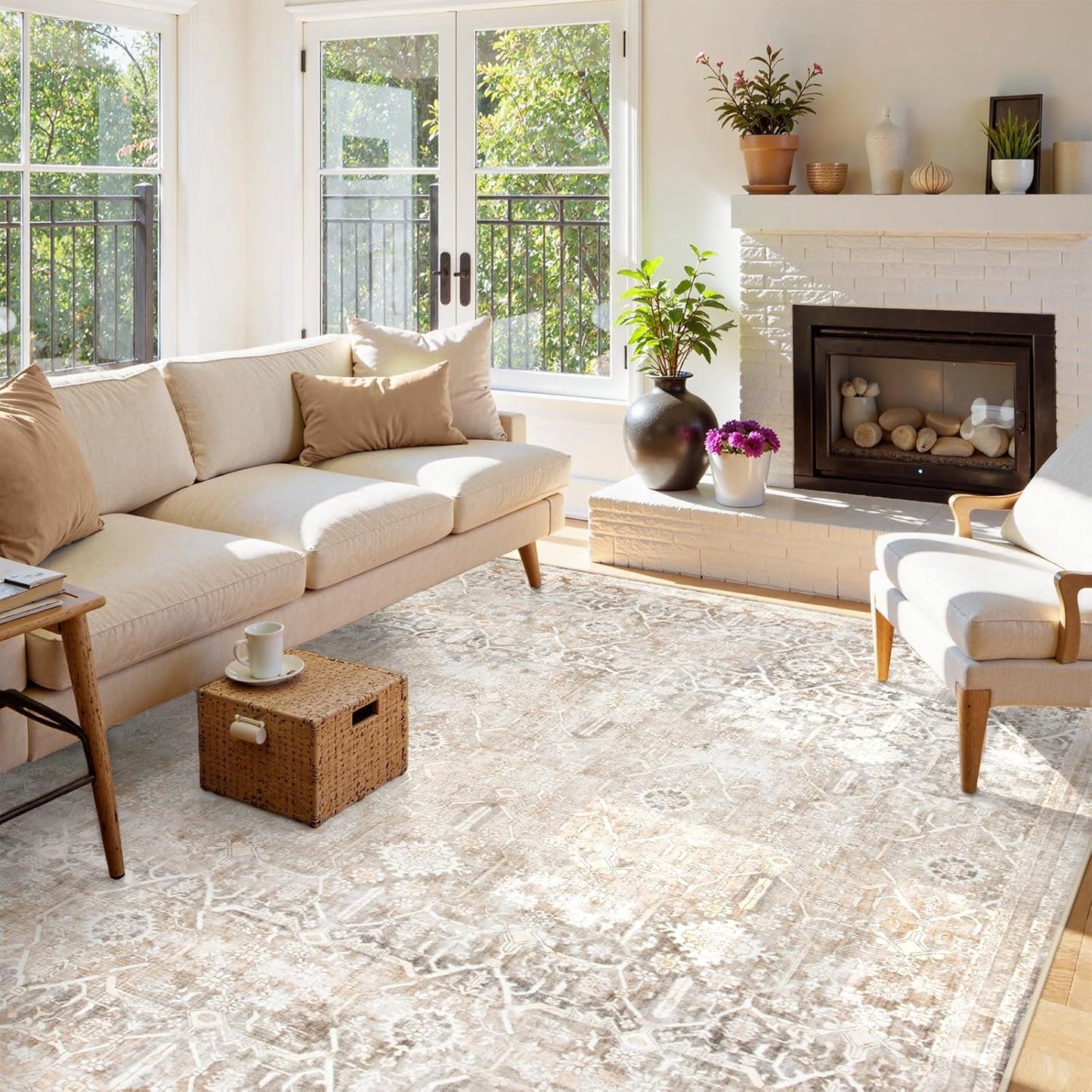 Collive Large Area Rug 9x12 for Living Room, Beige Washable