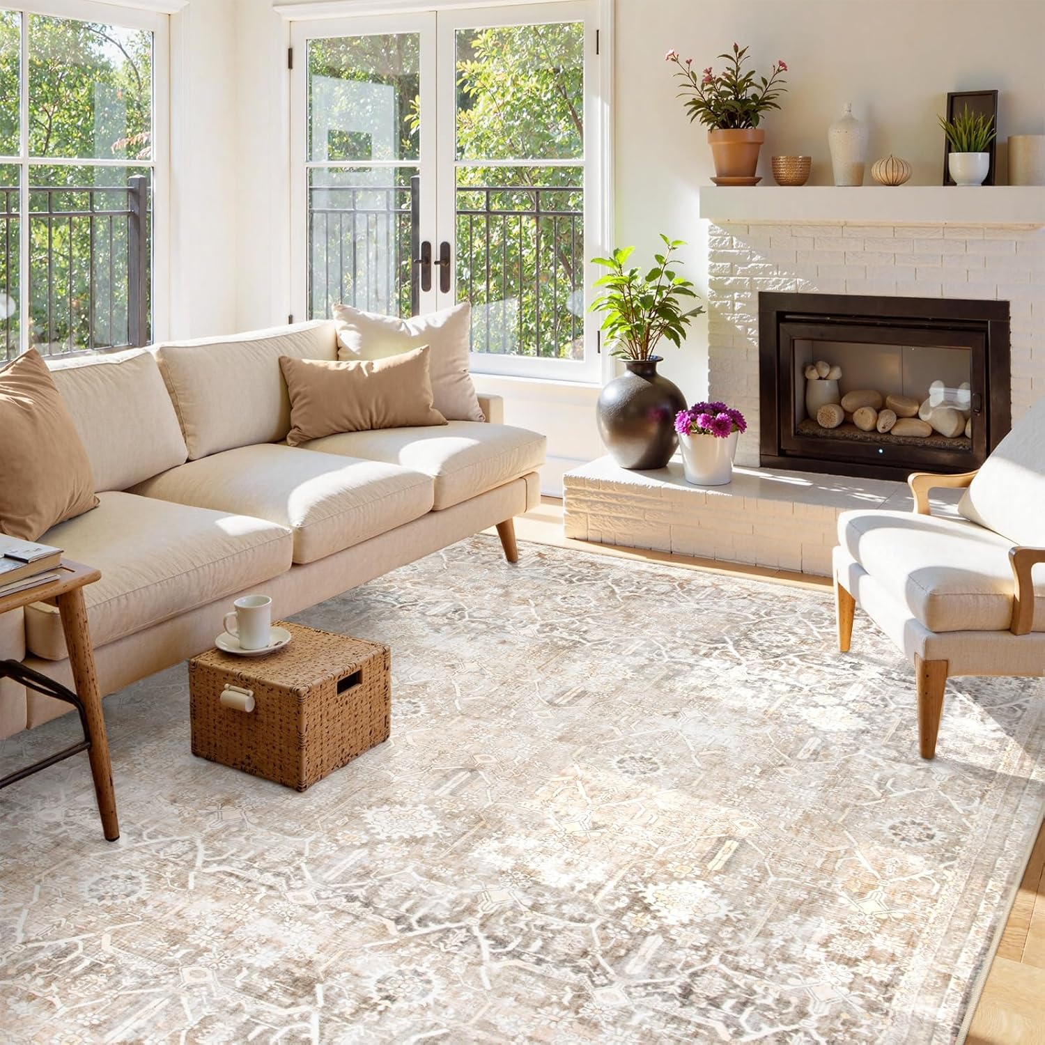 Collive Large Area Rug 9x12 for Living Room, Beige Washable