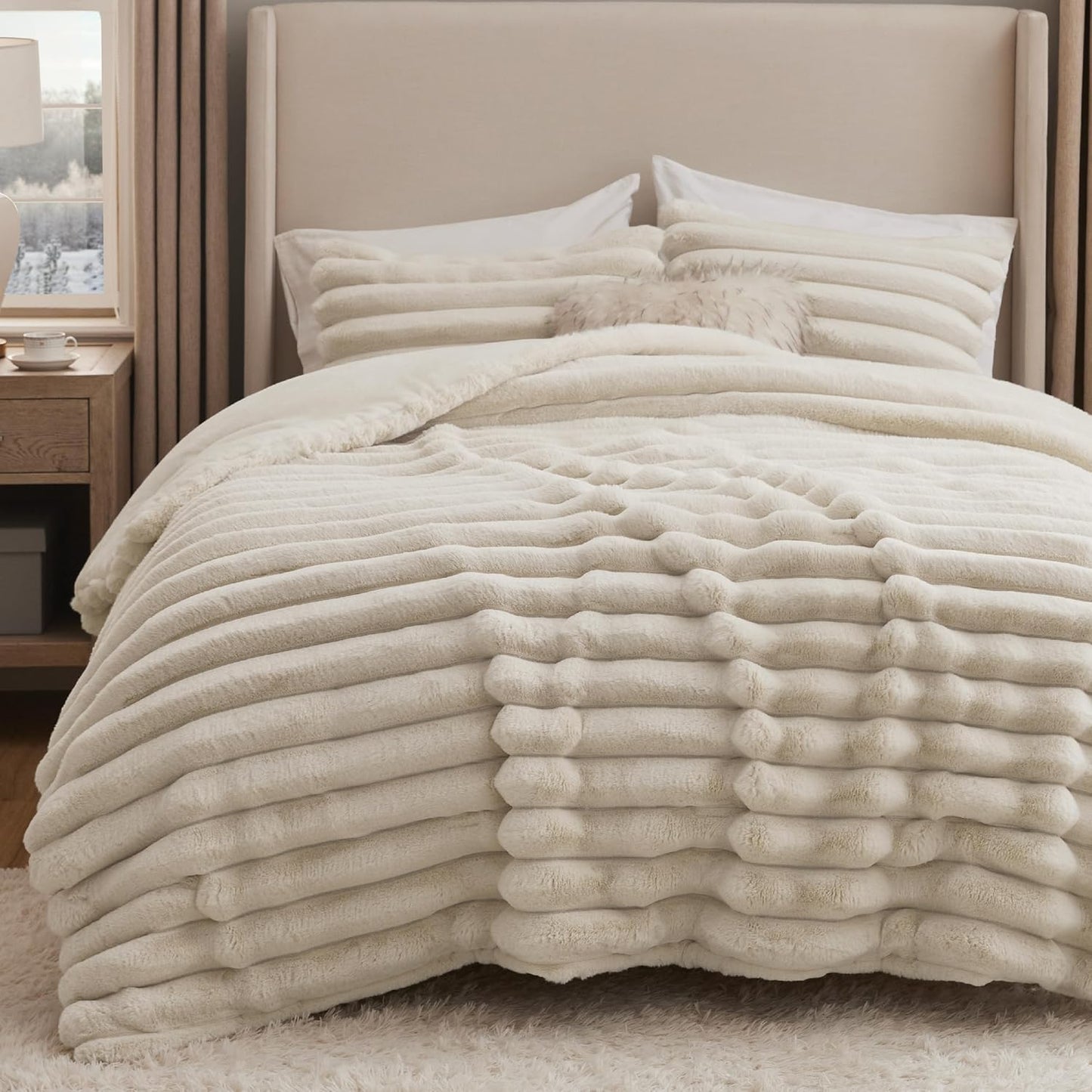 Faux Fur King Size Comforter Set - Soft and Cozy Bedding