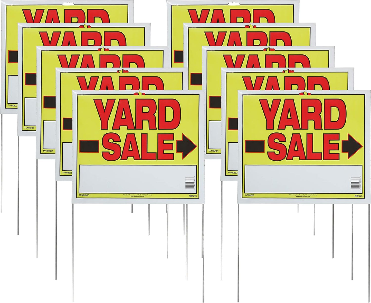 Double Sided Yard Sale Sign with Metal U-Stake - 10 Pack