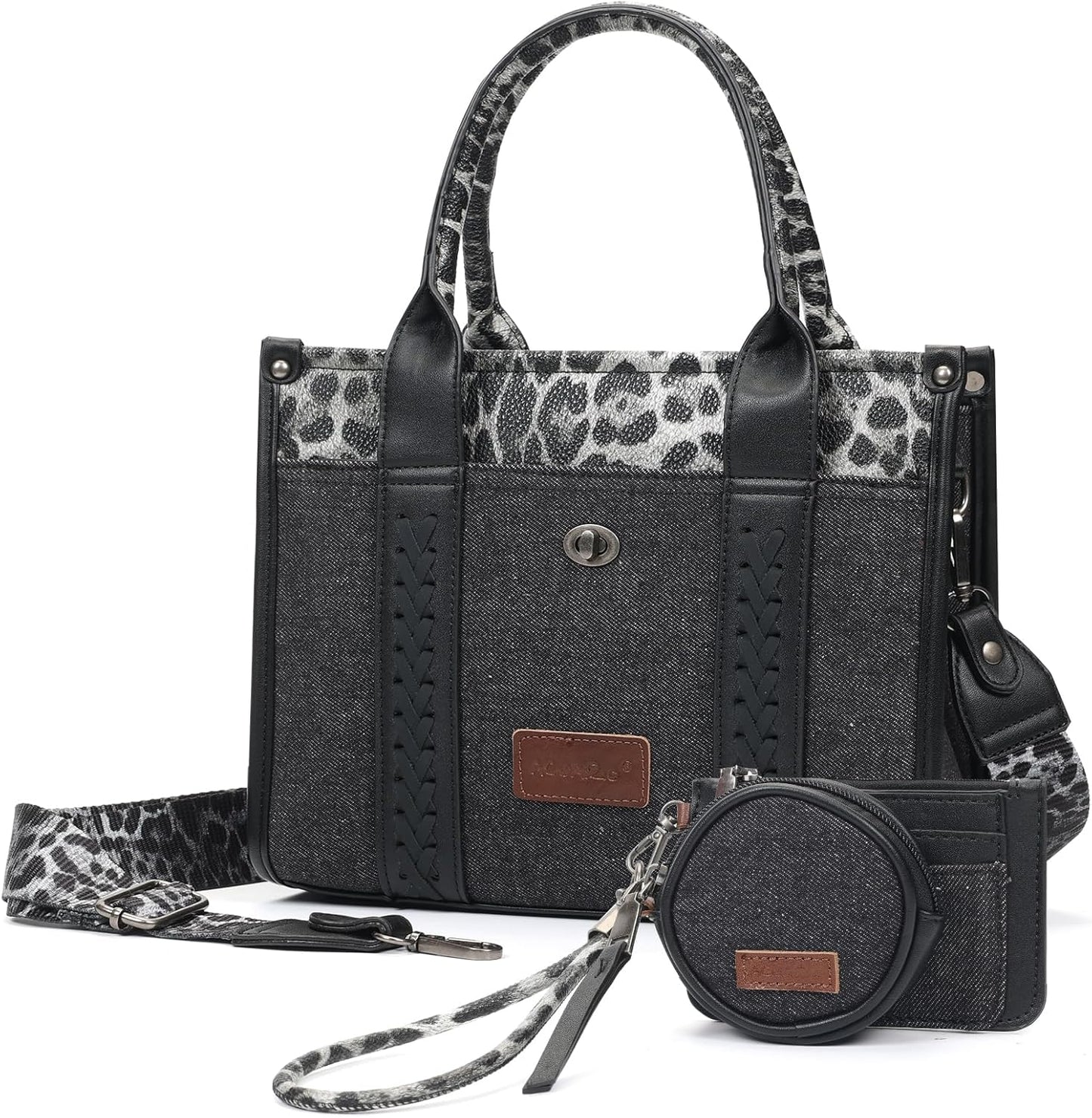 Stylish ACUARIO Tote Handbag Set with Western Cow Print Design