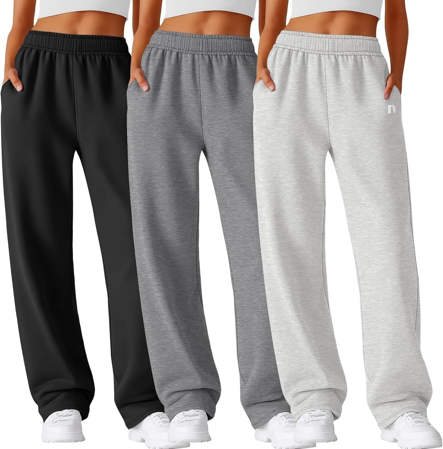 Neer 3 Pack Womens Wide Leg Sweatpants for Casual Comfort