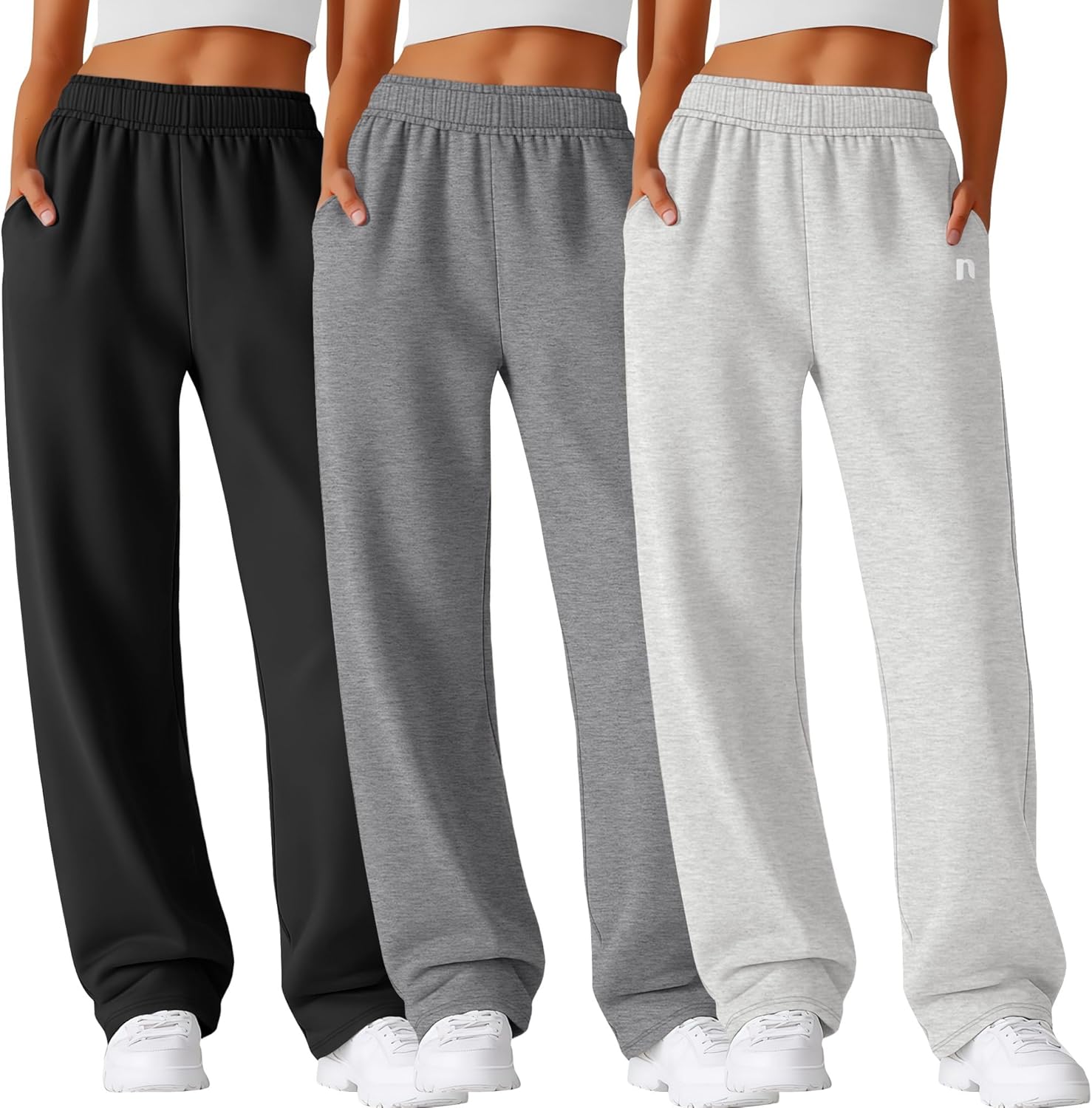 Neer 3 Pack Womens Wide Leg Sweatpants for Casual Comfort