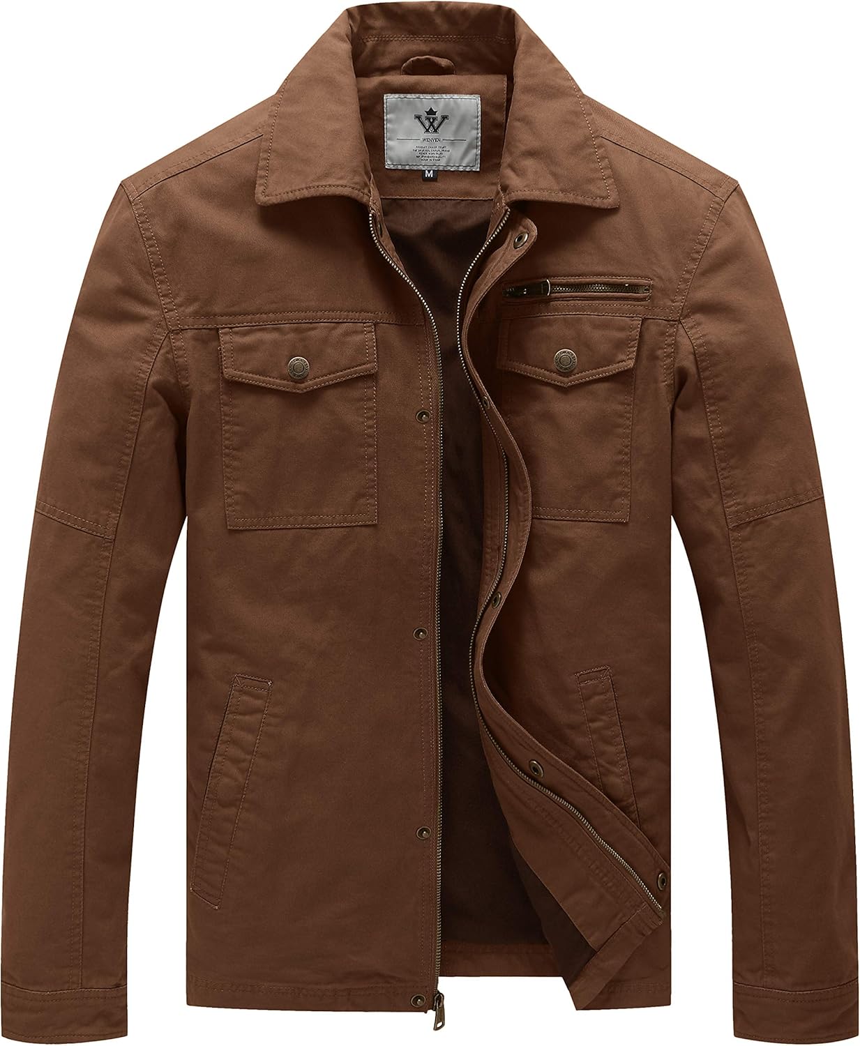 WenVen Men's Casual Canvas Cotton Military Jacket for All Seasons