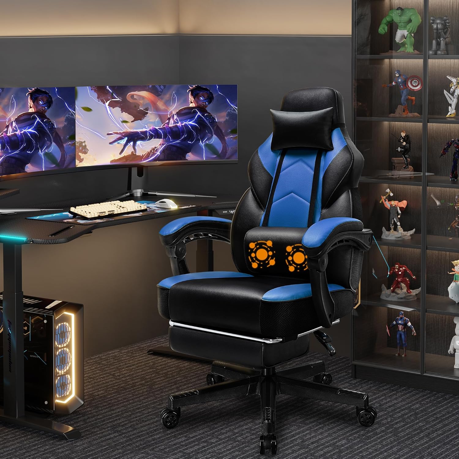Shintenchi Gaming Chair with Massage & Footrest