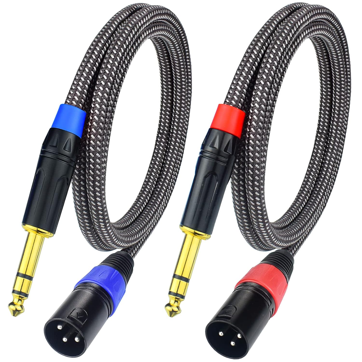 Premium 10ft TRS to XLR Patch Cable - Heavy Duty & Gold Plated - 2Pack