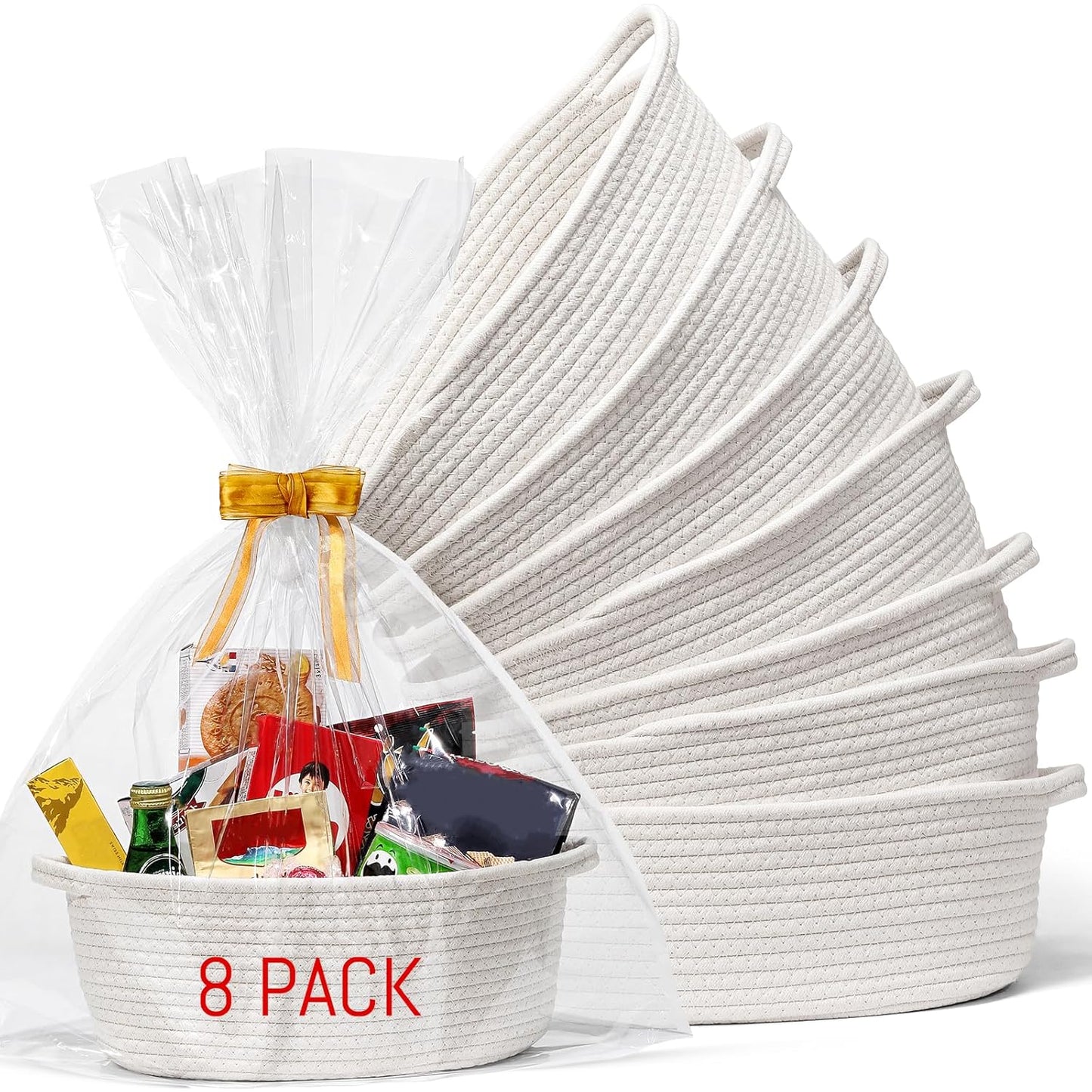 Small Woven Basket Set with Gift Bags and Ribbons for Storage