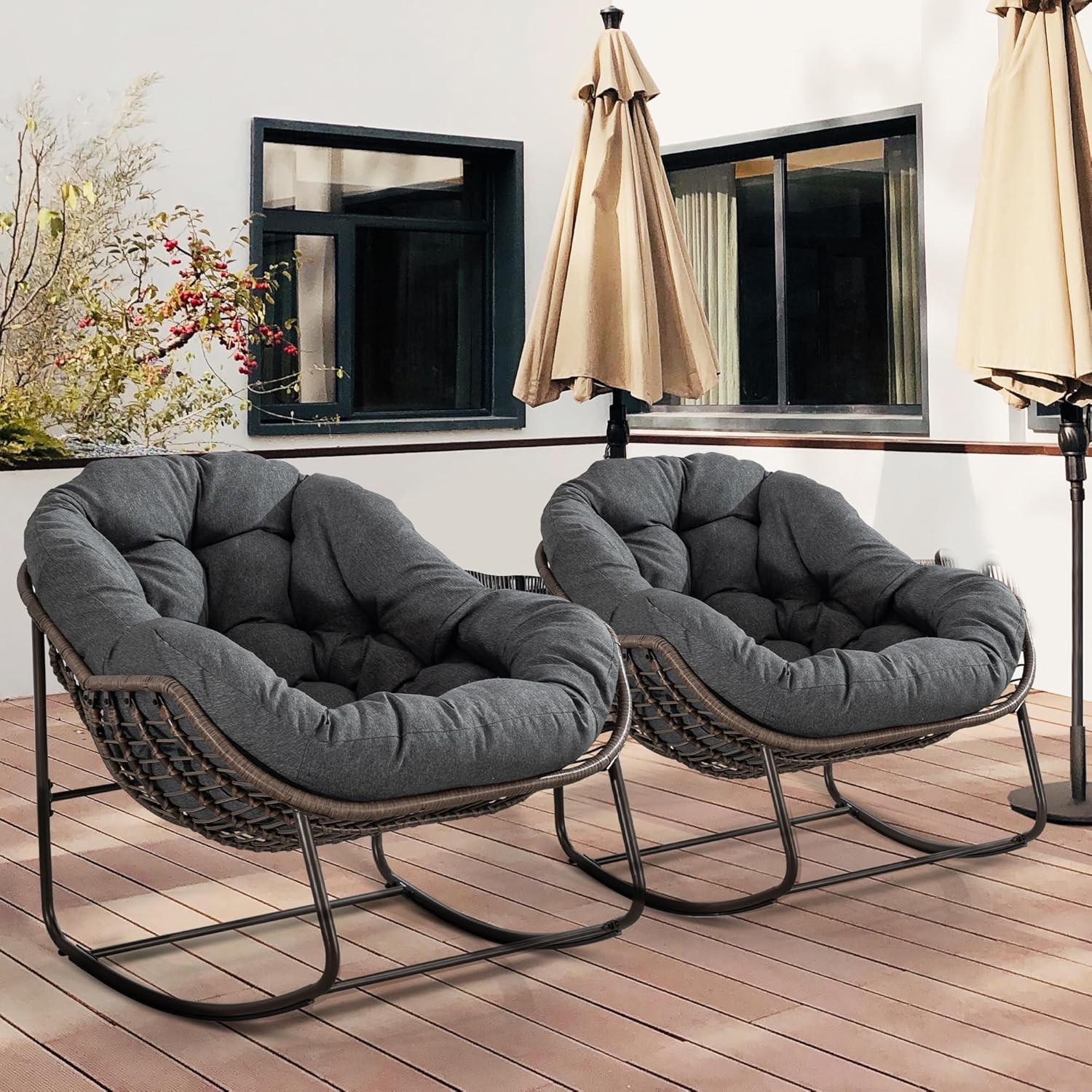 Oversized Papasan Rocking Chairs Set of 2 for Outdoor Relaxation