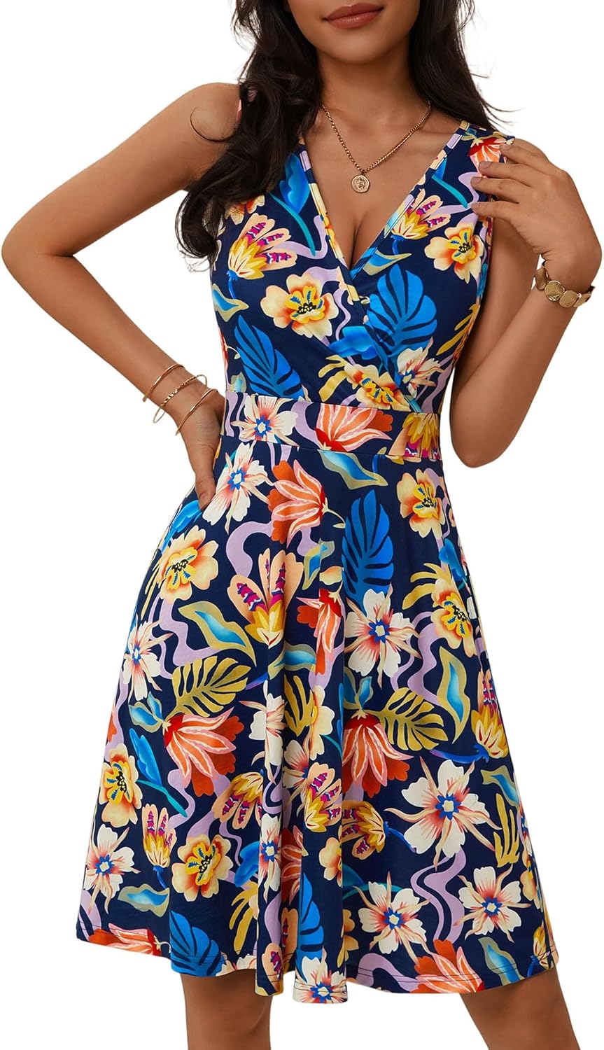 GUBERRY Womens Wrap V Neck Sleeveless Sundress with Pockets