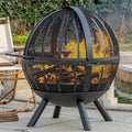 35 Inch Wood Burning Fire Pit with BBQ Grill - Large Outdoor Bonfire