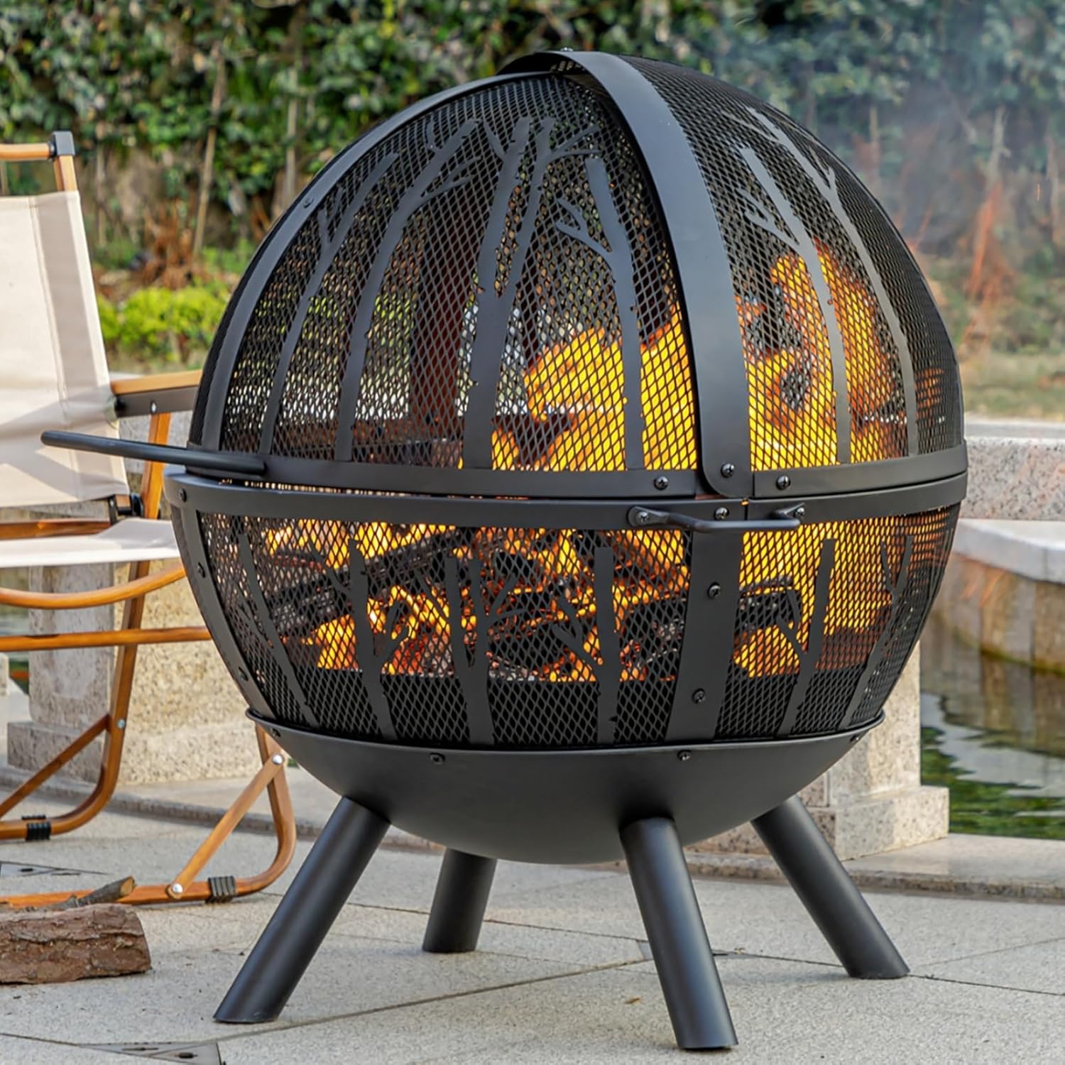 35 Inch Wood Burning Fire Pit with BBQ Grill for Outdoor Fun