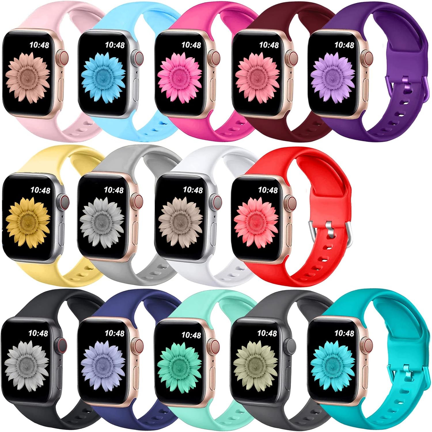 QUANFUN Soft Silicone Apple Watch Band - 14-Pack for All Sizes & Series