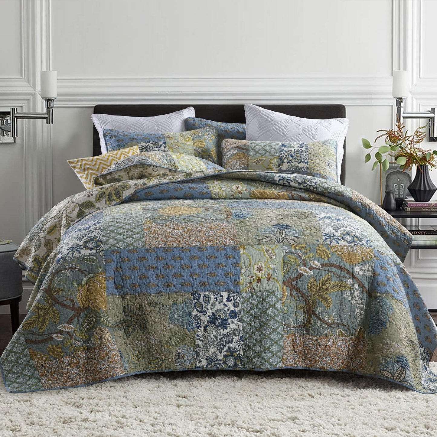 Secgo Twin Size Quilt Set - 100% Cotton Comforter Bedding