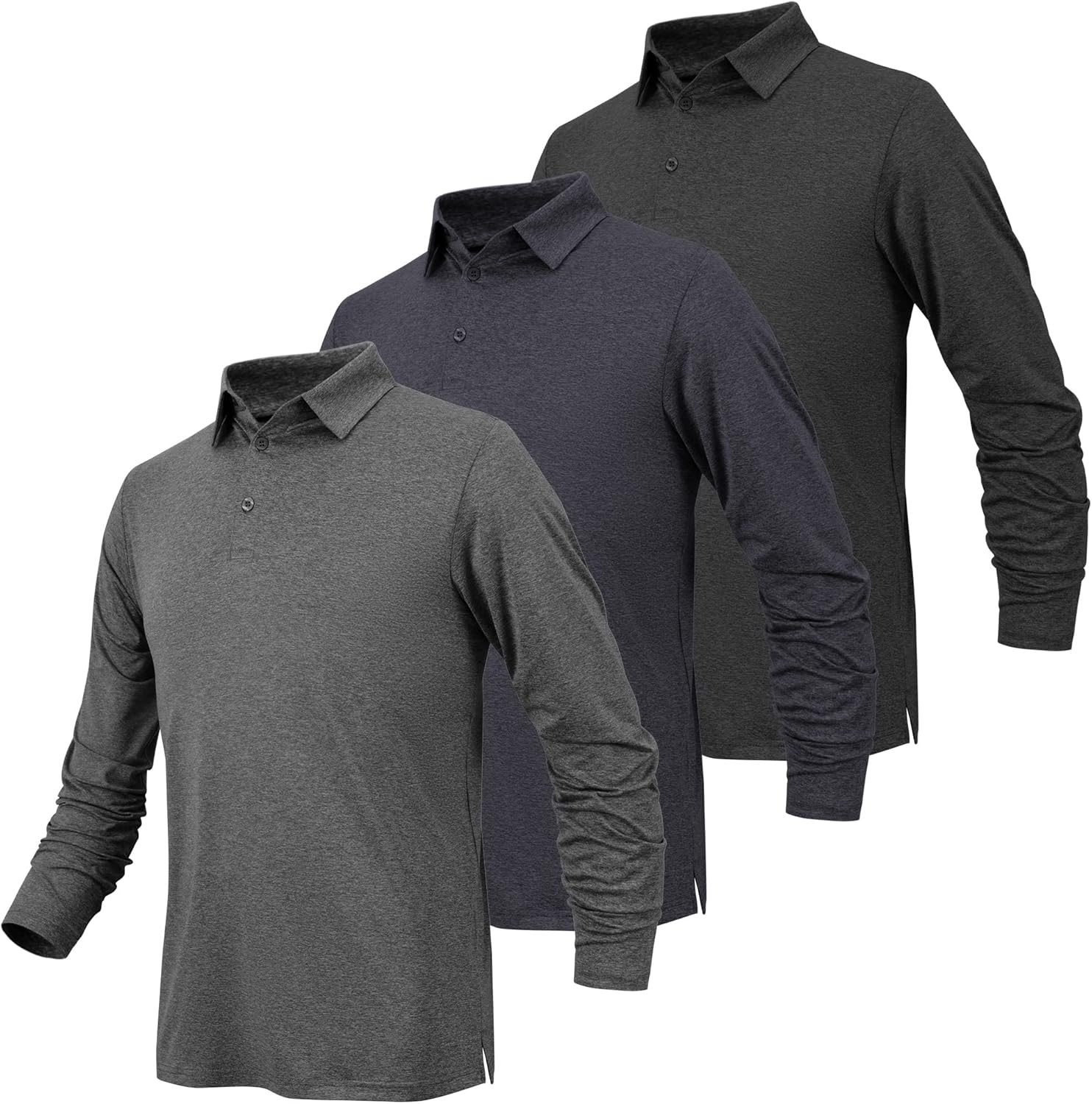 Moisture Wicking Long Sleeve Polo Shirts for Men by BALENNZ