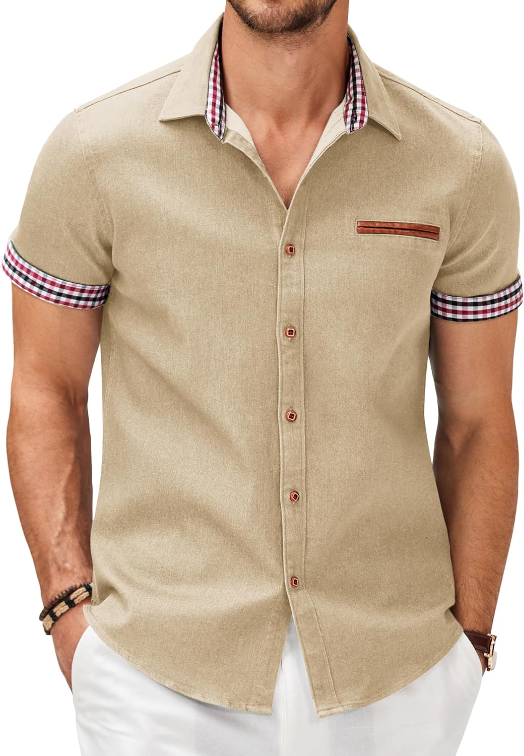 COOFANDY Men's Casual Cotton Short Sleeve Button Down Shirt