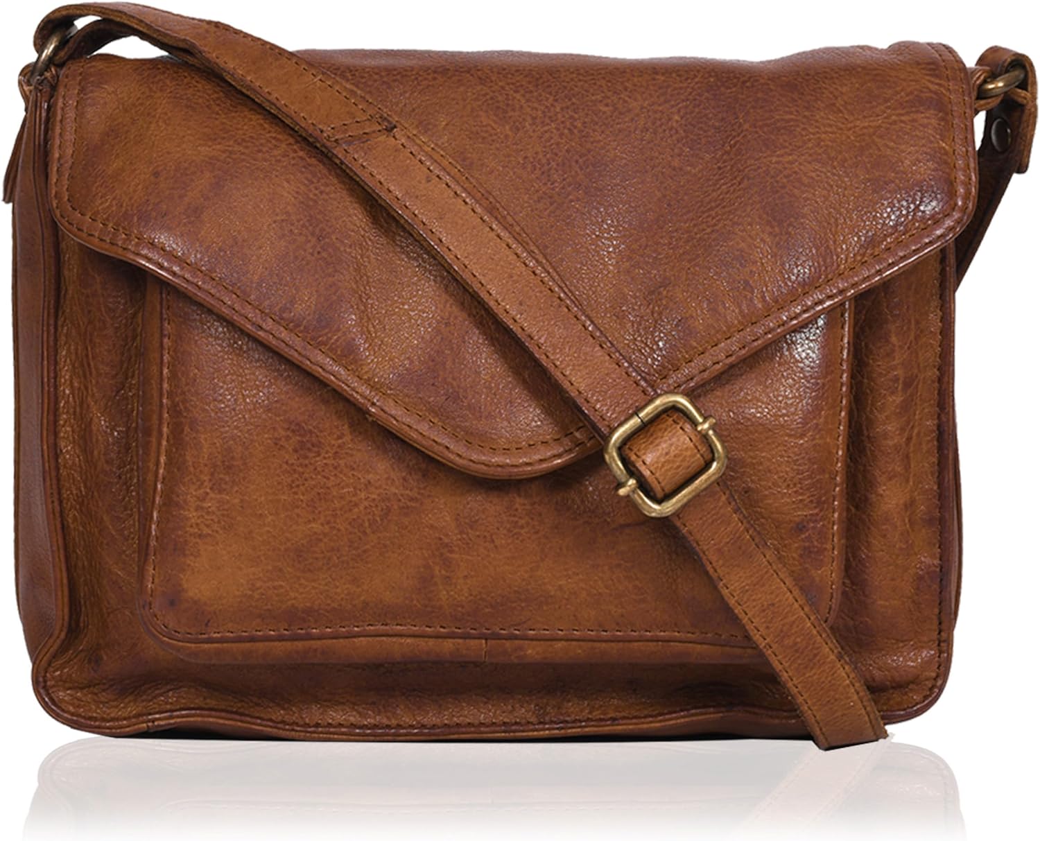 Leather Flapover Crossbody Handbag by Zaphire International