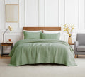 Sage Green Cotton Quilt King Size Bedding Set - Lightweight All-Season
