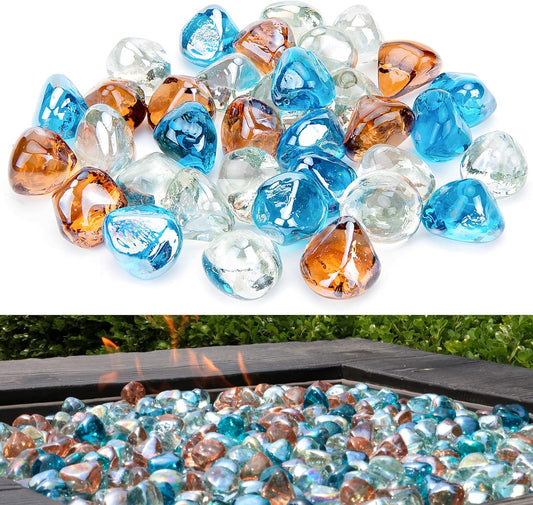 Kinway 20lbs Fire Glass Diamonds for Fire Pit and Fireplace