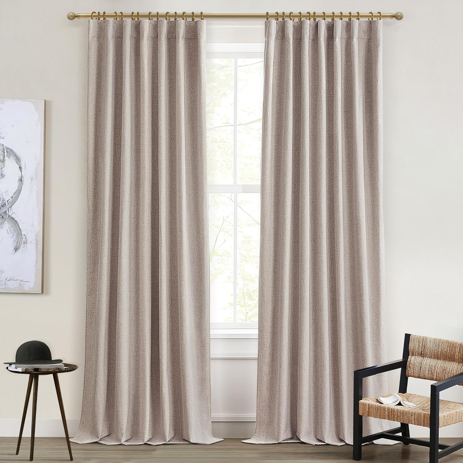Extra Long Faux Linen Curtains for Luxury High Ceilings