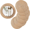 Round Woven Placemats Set of 6 13.8 in Natural Water Hyacinth - Boho
