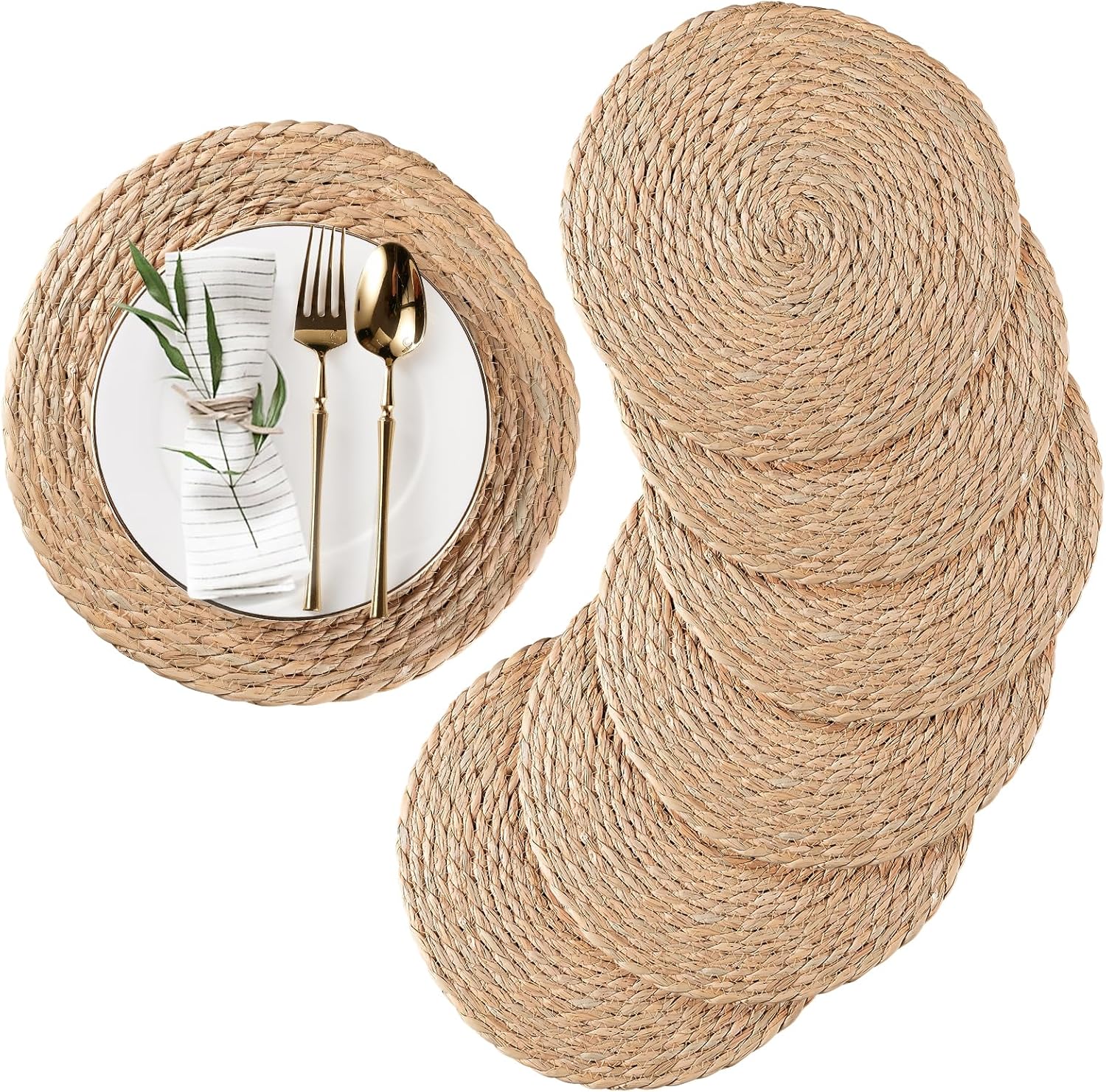 Round Woven Placemats Set of 6 for Elegant Table Settings