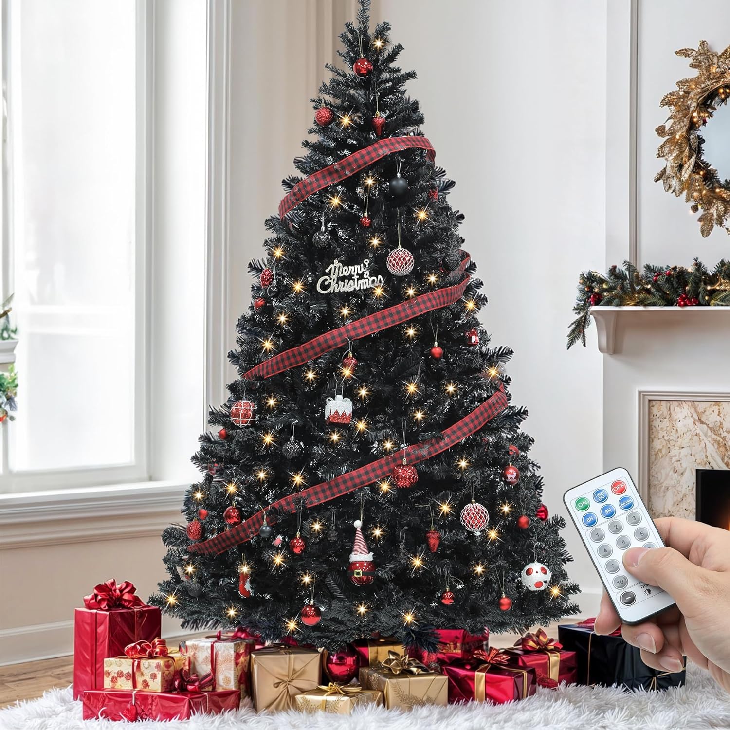 YITAHOME 6ft Prelit Black Artificial Christmas Tree for Festive Fun