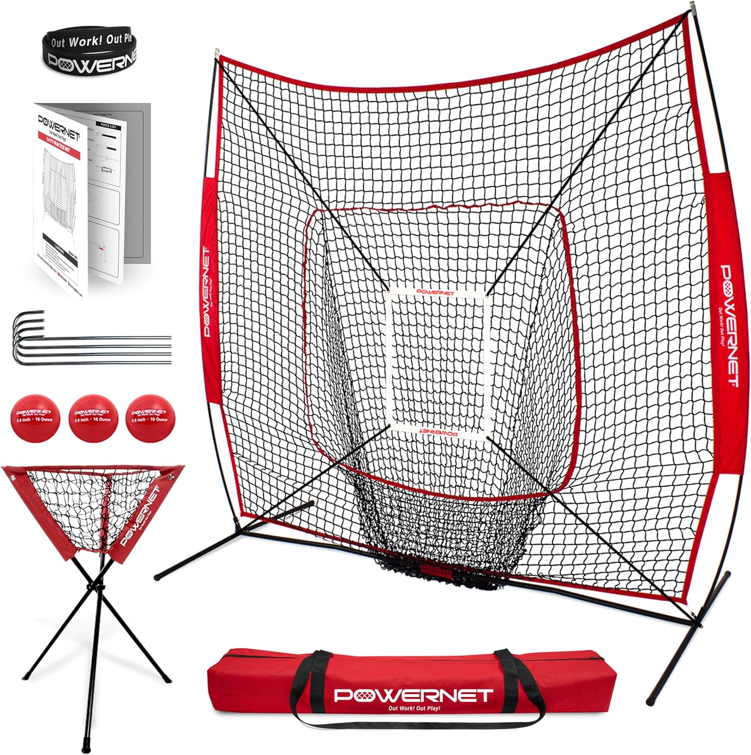 PowerNet 7x7 Baseball Softball Practice Net with Accessories
