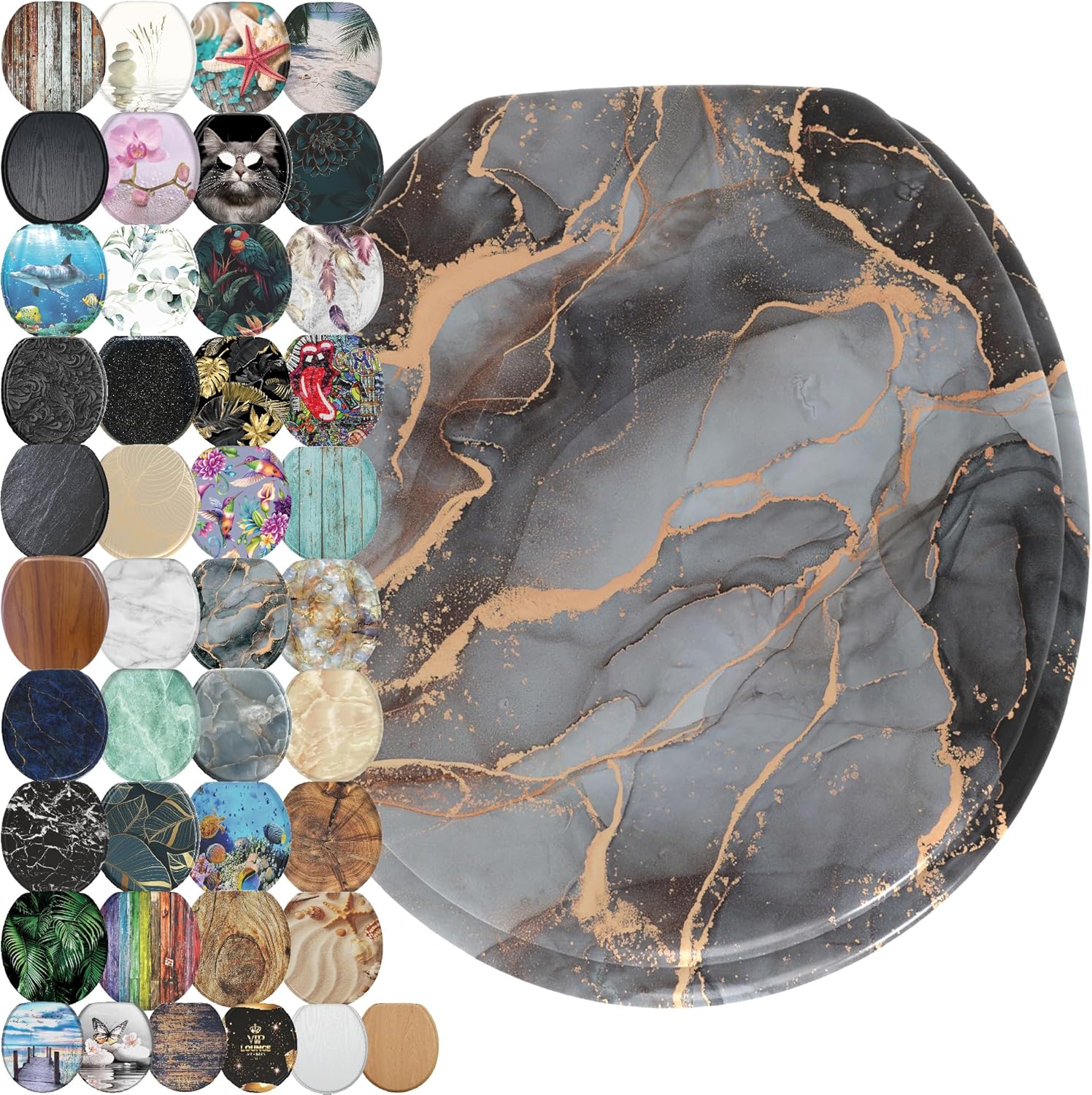 SANILO Wooden Toilet Seat with Soft Close - Marble Abstract Design