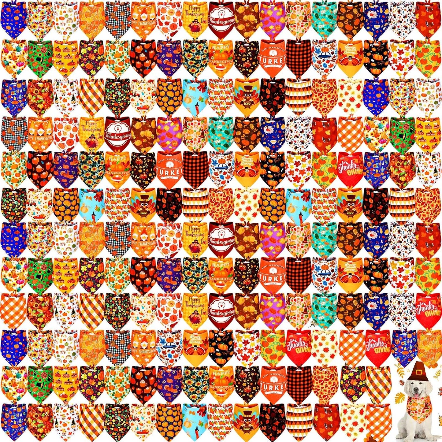 200 Pcs Fall Dog Bandanas for Thanksgiving - Pumpkin Bibs
