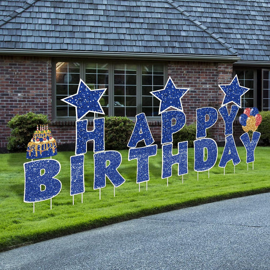 Happy Birthday Yard Signs Set with Stakes for Outdoor Decor