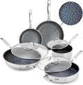 Blue Diamond Hybrid Nonstick Stainless Steel 8 Piece Cookware Set