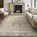 Washable Rug 8x10 Area Rug - Low Pile Vintage Print, Machine Washable