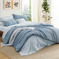 Bedsure Queen Comforter Set - 7 Piece Grayish Blue Bedding Set