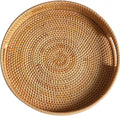 16.9 in Round Rattan Tray Hand Woven Serving Tray - Natural Decorative