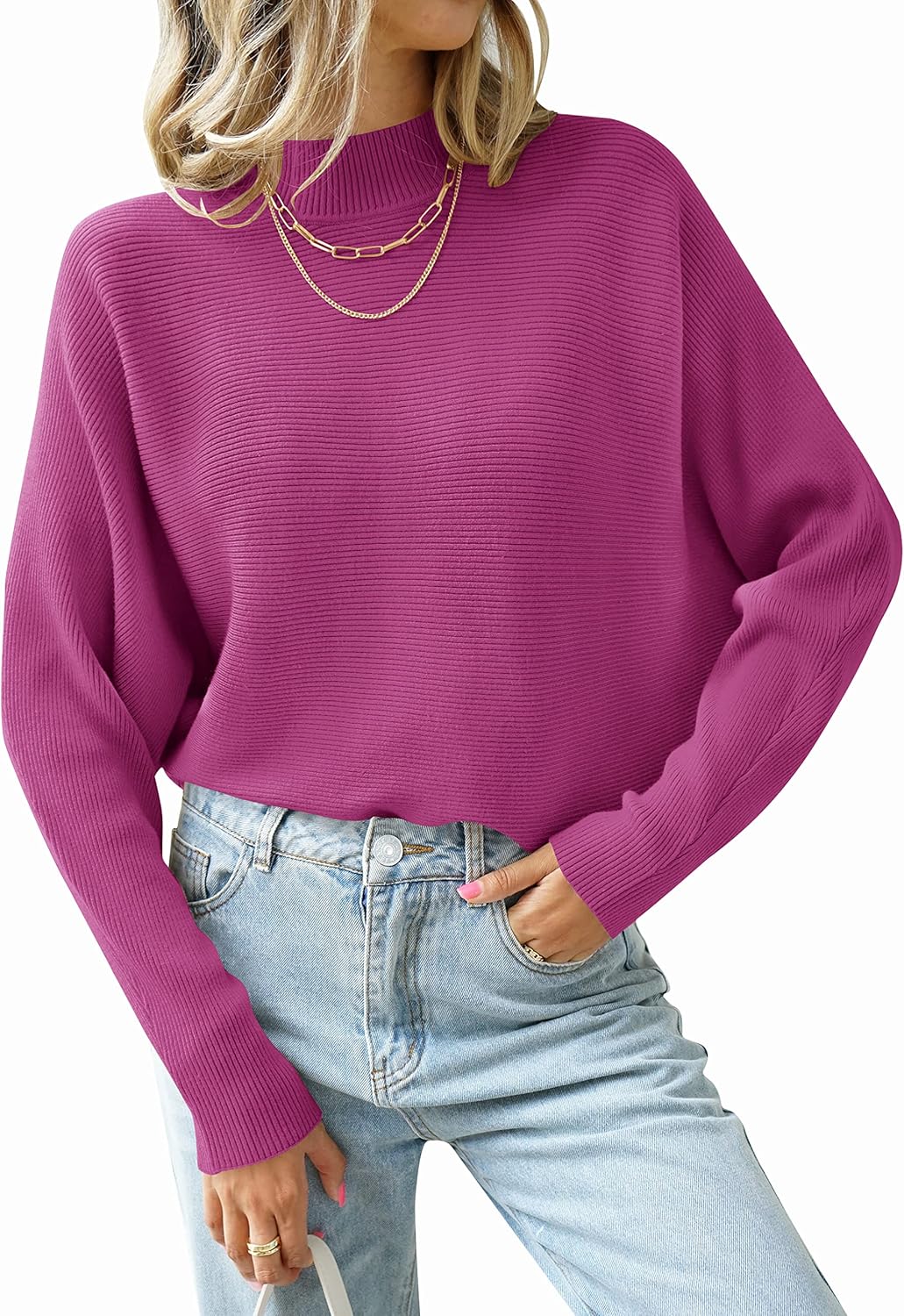 ZESICA Women's Turtleneck Batwing Long Sleeve Sweater Top