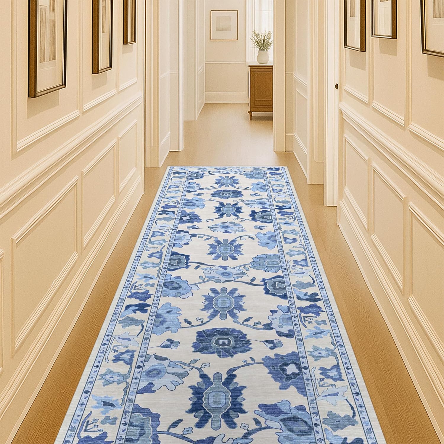 Navy Blue Oushak Runner Rug for Hallway and Entryway Use
