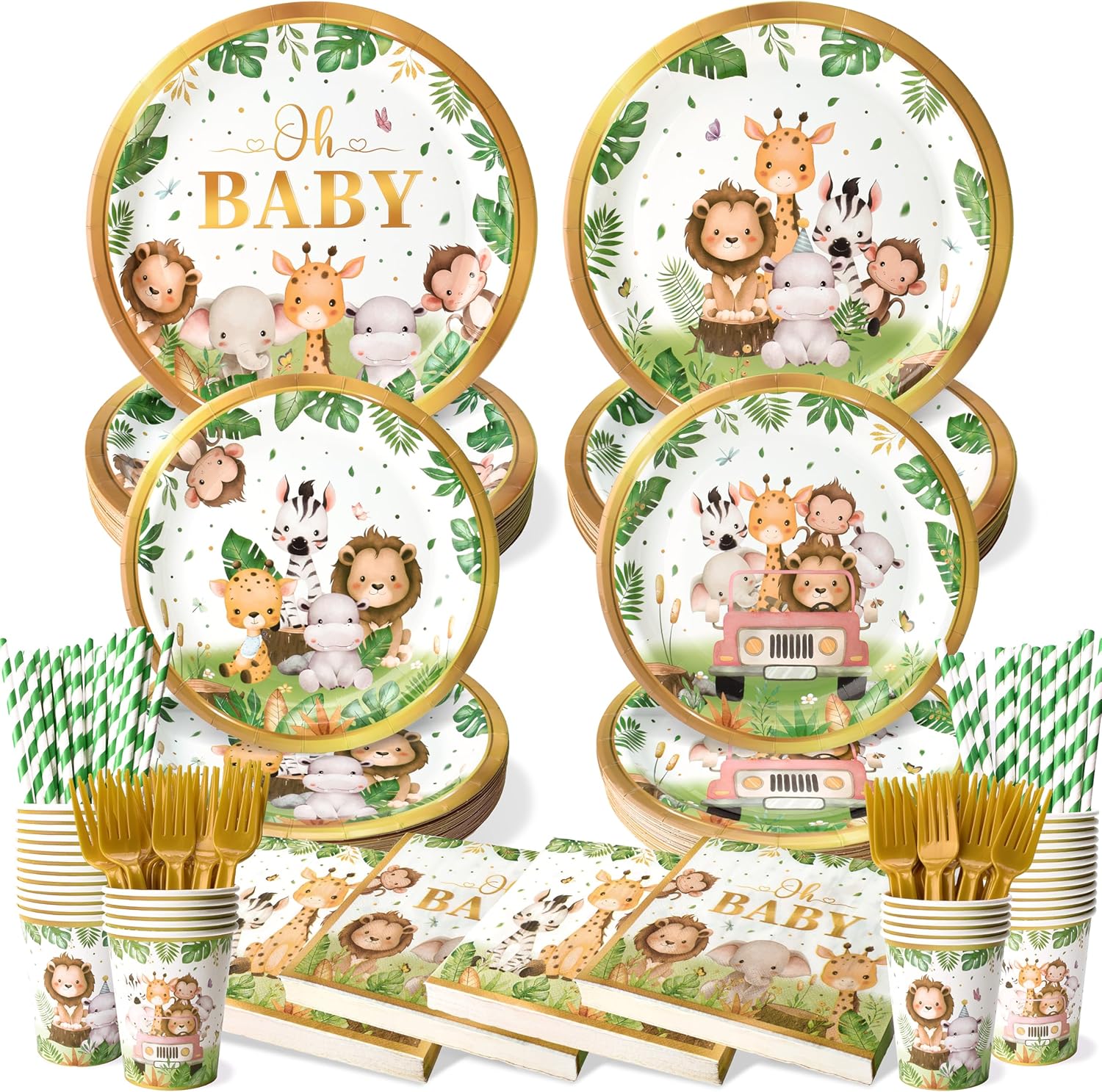 Safari Baby Shower Plates and Napkins Set for 50 Guests