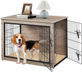 Wooden Dog Crate Furniture 38 in - Rustic Side Table with Cushion