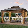 YOLENY 10 ft x 12 ft Hardtop Gazebo - Sturdy Double Roof Shelter