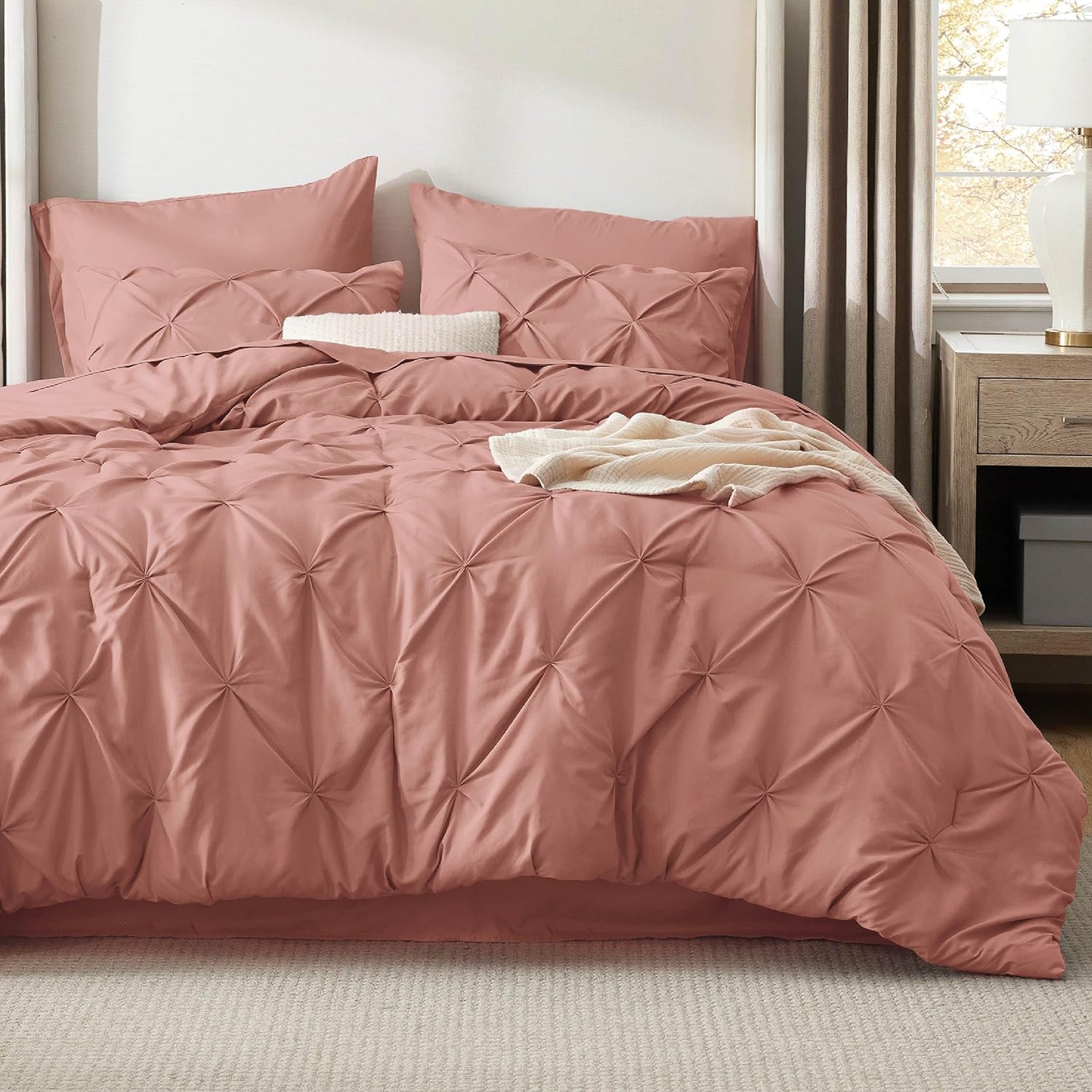 Bedsure California King Comforter Set in Dusty Pink - 7 Pieces