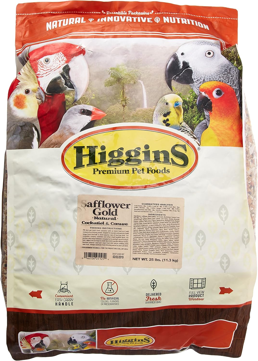 Safflower Gold Natural Food For Conure And Cockatiel 25-Pound