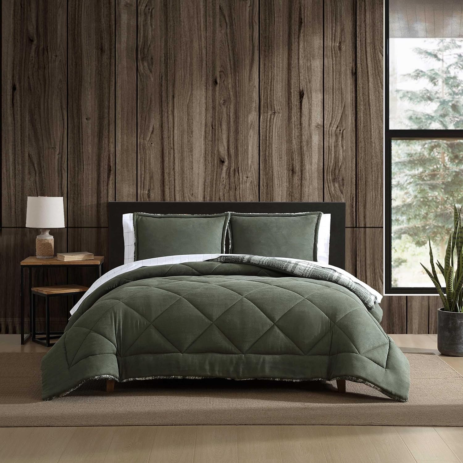 Twin Comforter Set with Plush Faux Shearling Reverse for Comfort