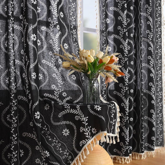 Boho Curtains for Living Room 63 Inches Long Floral Design